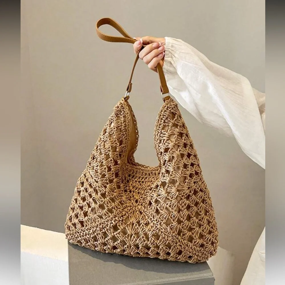 Elegant Tan Woven Tote Bag